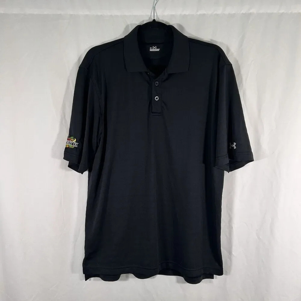 Under Armour Golf Shirt Men's Medium Black Short Sleeve Polo Liberty Fruit